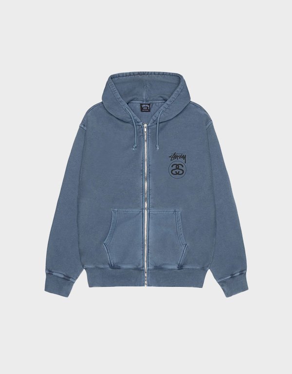 stussy-stock-link-pigment-dyed-navy-zip-hoodie.jpg Stussy Stock Link Pigment Dyed Navy Hoodie - Image 1