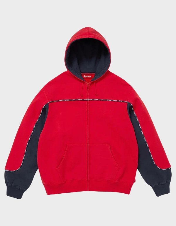 supreme-piping-zip-up-red-hoodie.jpg Supreme Piping Red Zip up Hoodie - Image 1